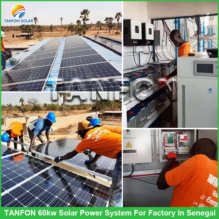 Un  système de centrale solaire hors réseau de 60KW pour usine installé au Sénégal